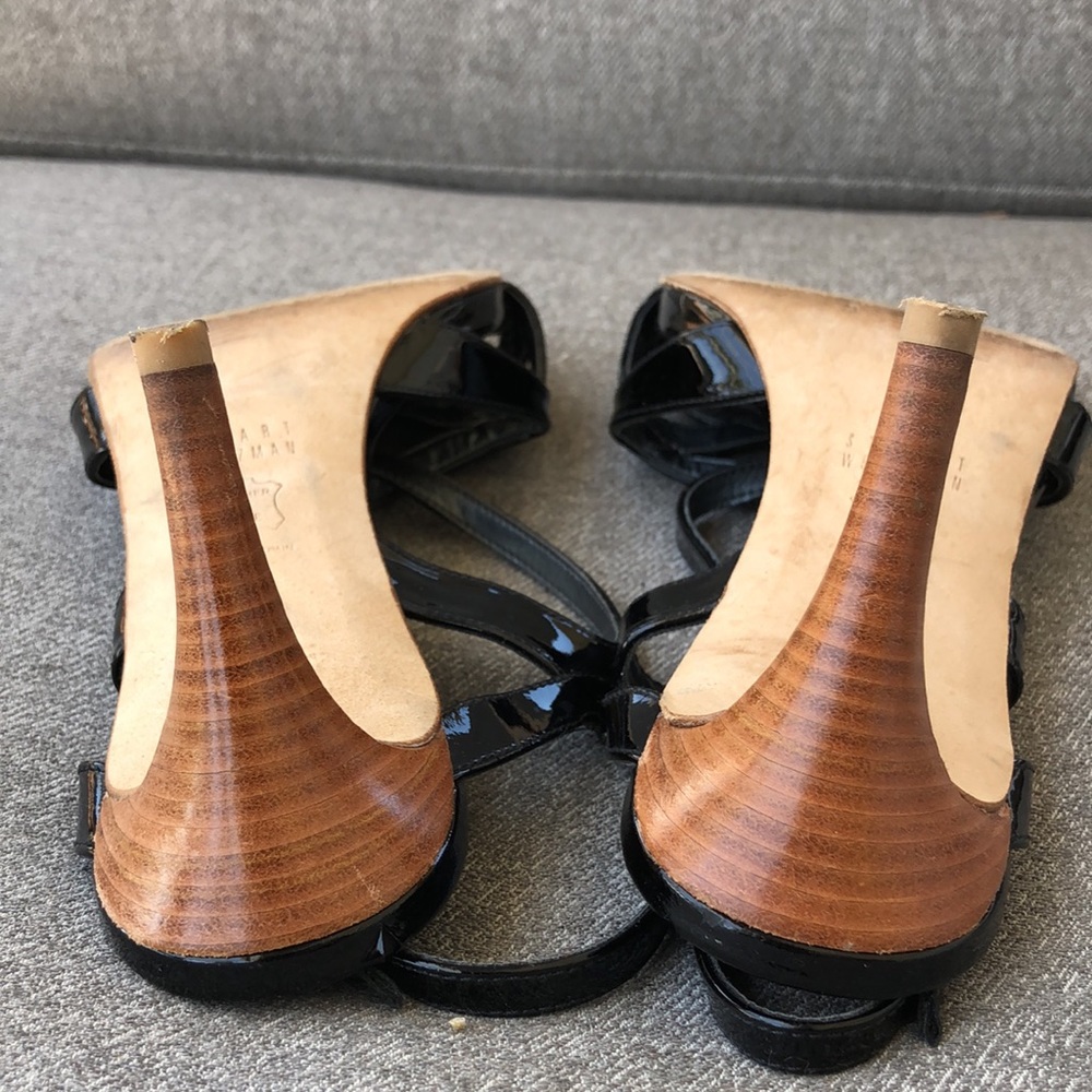 STUART WEITZMAN - Operetta Black Patent  Leather Heeled Sandals - Picture 10 of 12